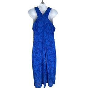 Sam Edelman Royal Blue Lace Halter Midi Dress Size 12‎ Formal Sheath